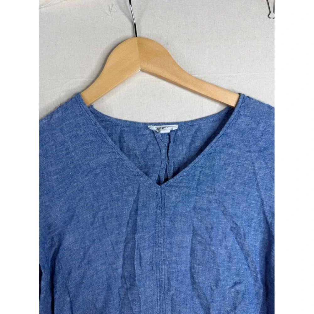 Westbound Womens Chambray Linen Tie Front V Neck Blouse Size Large Blue_3